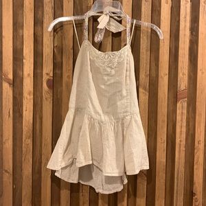 Free People Beige Striped Halter Tank Top